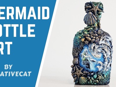 Mermaid in Ocean Theme Altered Bottle.Bottle Art.Wine  bottle craft. Bottle Decoration