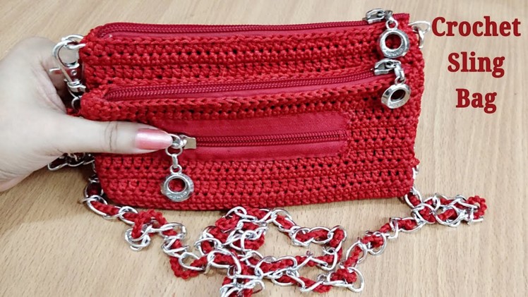 Trendy Crochet Sling Bag. Purse. Pouch Double Pocket Easy n Quick