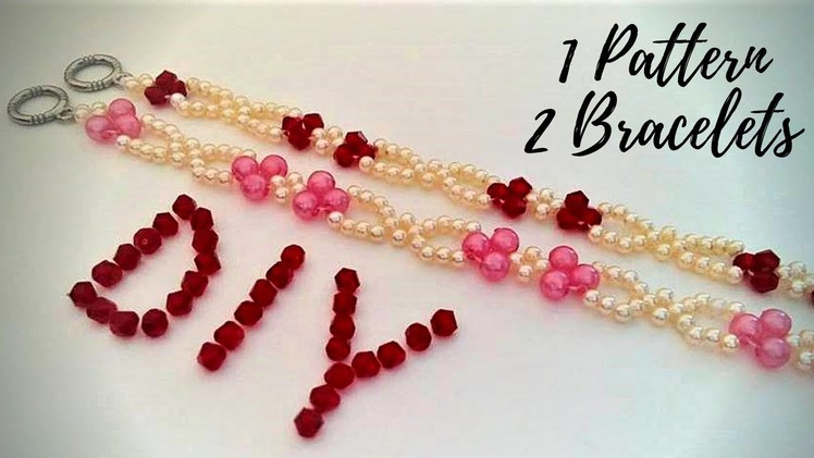 DIY simple bracelets with pearl beads and crystal beads. Easy beading tutorial