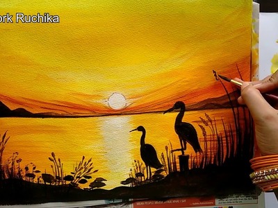 Early Morning Lake Scenery with Swan Pair | Acrylic Painting