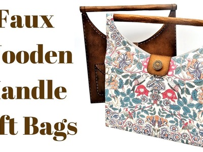 Faux Wooden Handle Hobo Style Gift Bags
