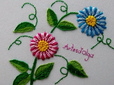 Hand Embroidery:Long tailed daisy stitch Flowers | Bordados:Flores en Puntada Margarita (Variación)
