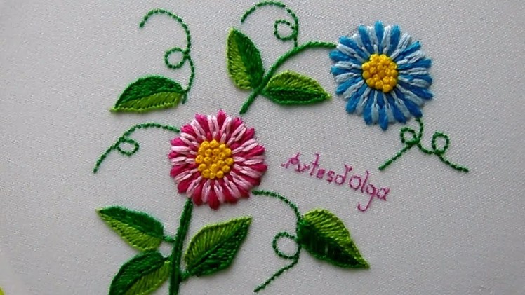 Hand Embroidery:Long tailed daisy stitch Flowers | Bordados:Flores en Puntada Margarita (Variación)