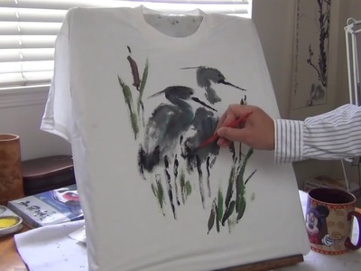 Henry Li showing how to paint a T-shirt with liquid acrylic paints