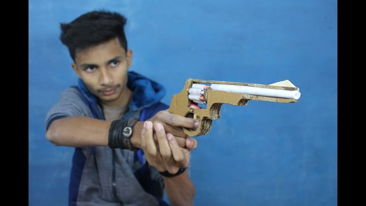 How To Make A Automatic Revolver That Shoots (cardboard gun)