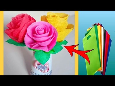 How to make rose flower with sopping bag ???? very easy.  ????????????