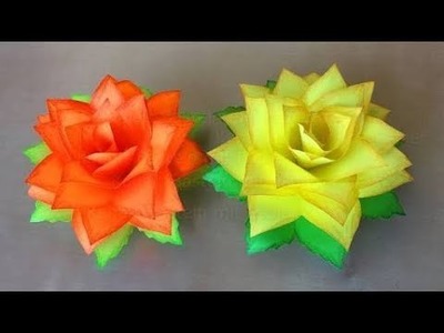 Paper flowers rose diy tutorial easy for children.origami flower folding 3d for kids,for beginner