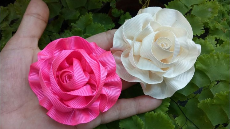 110) Tutorial Ribbon Rose || Ribbon Flower || Aplikasi Mawar Pita Grosgrain