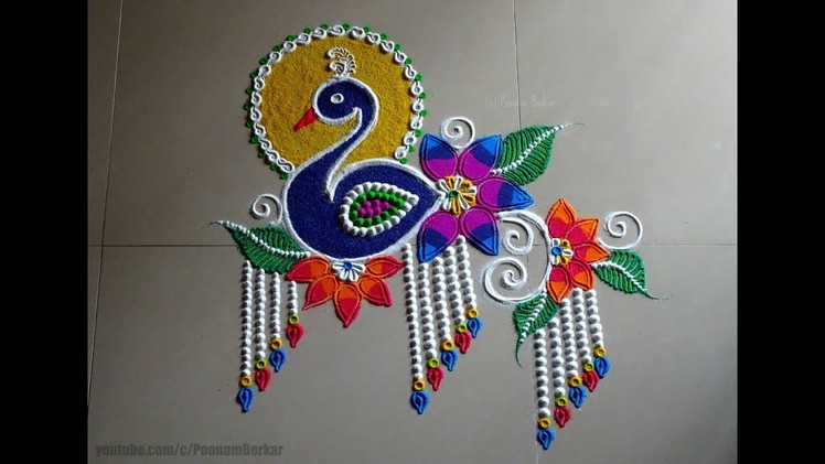 Beautiful and unique peacock rangoli design | Rangoli by Poonam Borkar