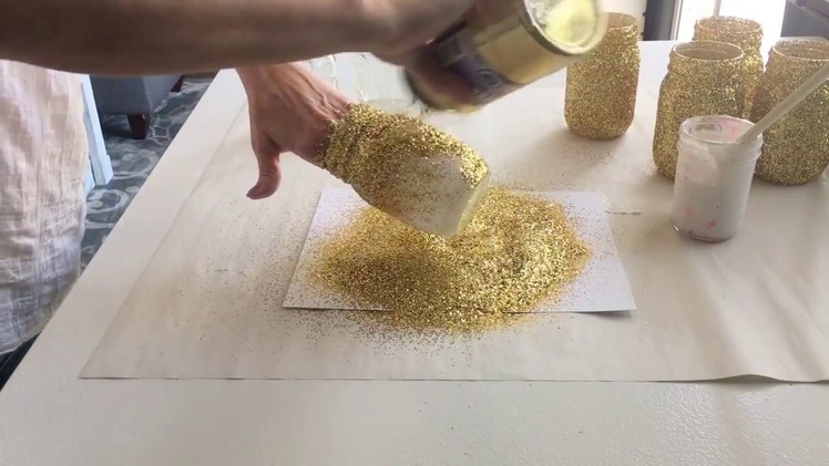 DIY Gold Glitter Mason Jars