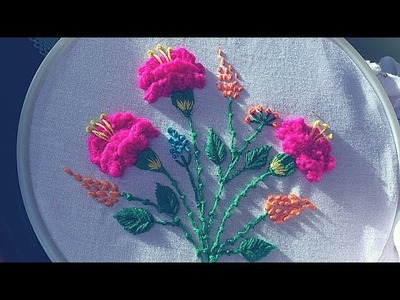 Hand embroidery. 3D Flower embroidery design. Hand embroidery stitches.