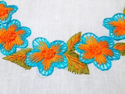 Hand Embroidery Button Hole Stitch Neck design Video Tutorial by Nakshi Katha