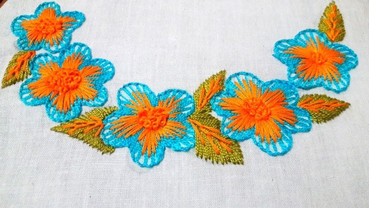 Hand Embroidery Button Hole Stitch Neck design Video Tutorial by Nakshi Katha