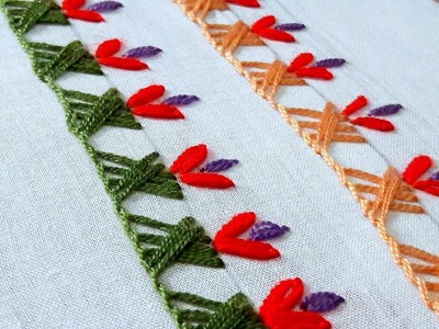 Hand embroidery designs. border line design tutorial for beginners.by nakshi katha