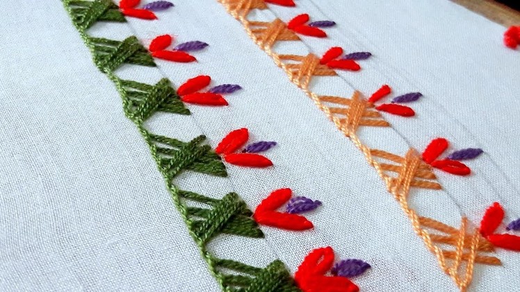 Hand embroidery designs. border line design tutorial for beginners.by nakshi katha