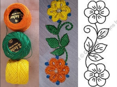 Hand embroidery saree border. Brazilian hand stitch embroidery design