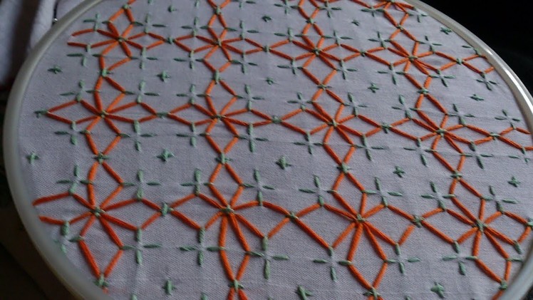 Hand embroidery. Shashiko embroidery.Quilt design.