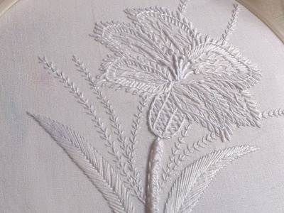 Hand embroidery. White embroidery work.