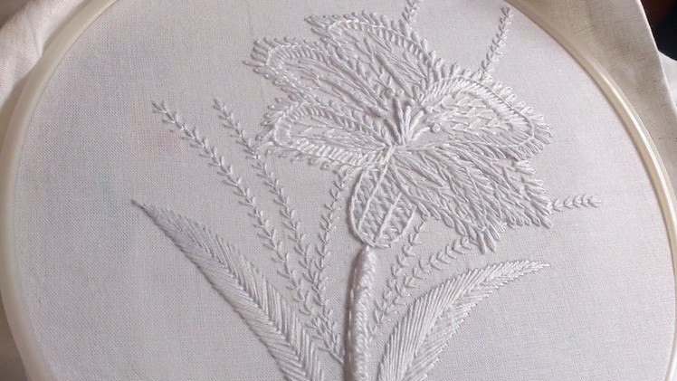 Hand embroidery. White embroidery work.