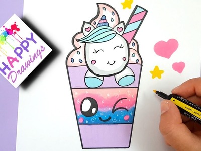 HOW TO DRAW A CUTE UNICORN DRINK STARBUCK - EASY STEP BY STEP