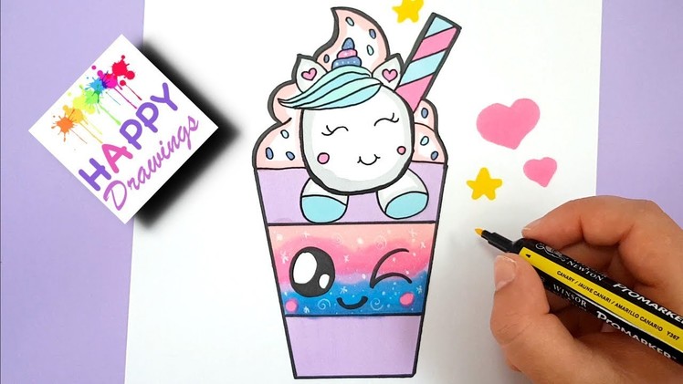HOW TO DRAW A CUTE UNICORN DRINK STARBUCK - EASY STEP BY STEP