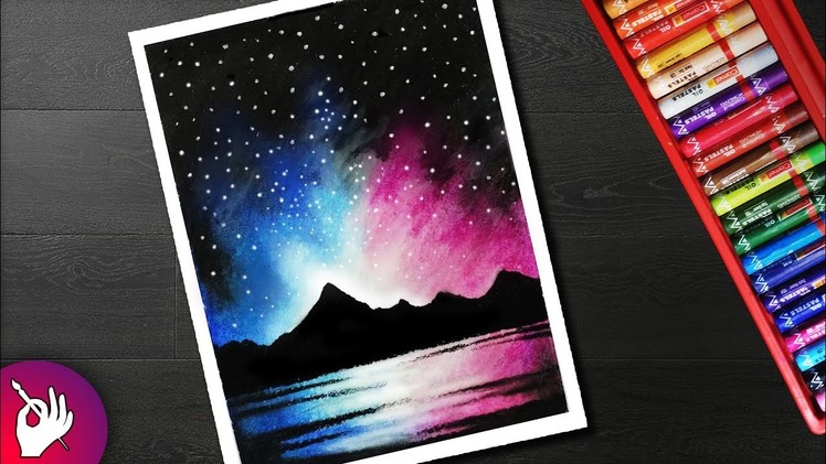 How to Draw night sky mountain scenery drawing for beginners with oil pastels