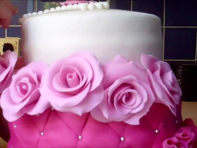 How to make a FONDANT ROSE & RUFFLES, Quilted cake tutorial
