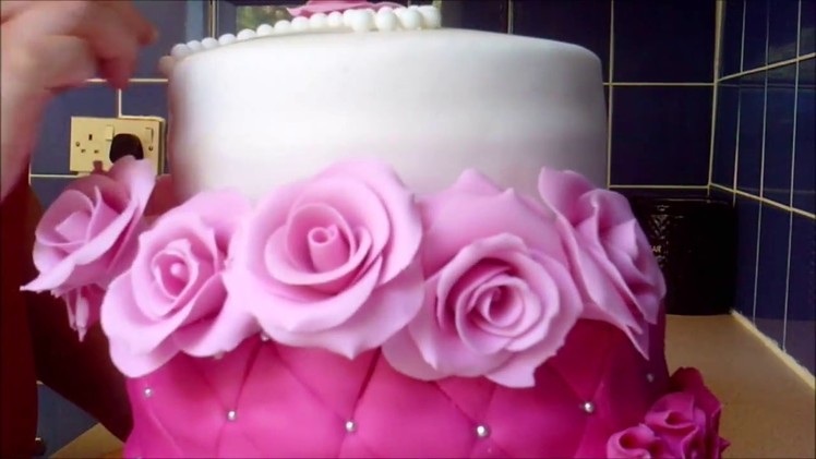 How to make a FONDANT ROSE & RUFFLES, Quilted cake tutorial