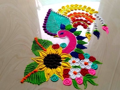 HOW TO MAKE beautiful and innovative Peacock rangoli design by jyoti Rathod