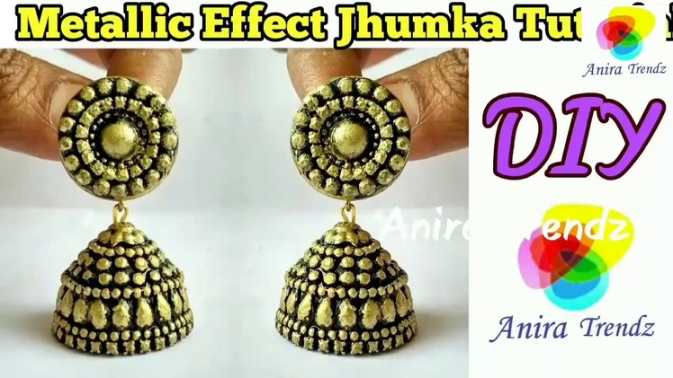 How to make designer Jhumka at Home.Temple Jewellery Antique Metallic Effect Jhumka Earring Making
