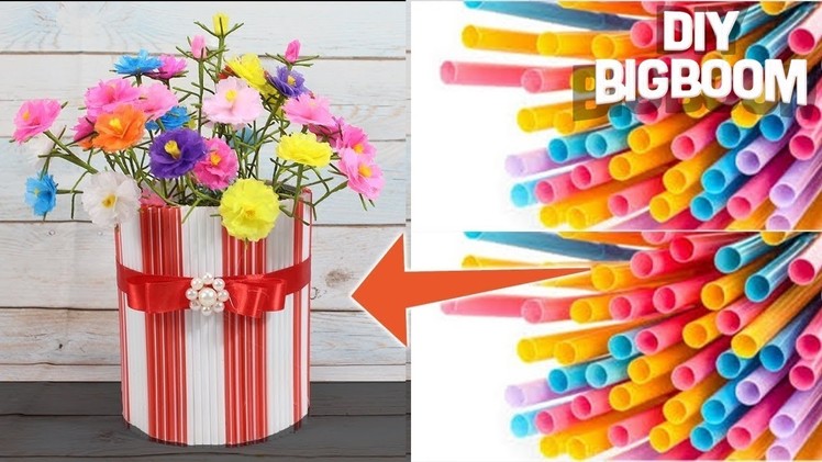 How to make flower pot with waste material(Drinking Straws) | Quicky & Easy
