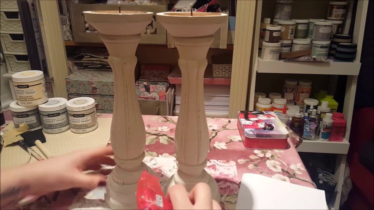 Large Altered Shabby Chic Candlesticks - Bargain from B&M