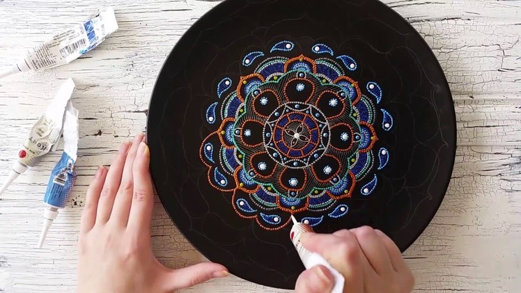 Mandala Painting - Harmony of East decorative plate by LekaArt