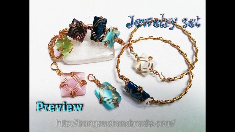 Preview Jewelry set with square and rectangular stones without holes 382