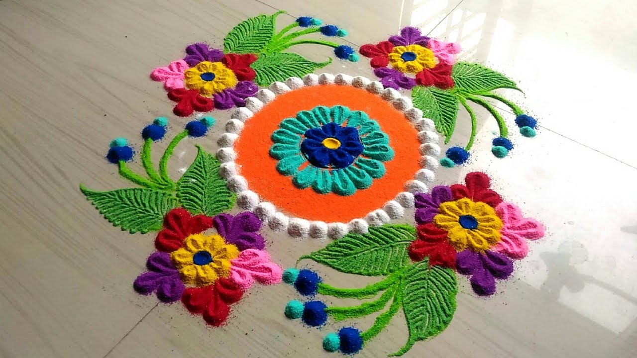 Rangoli designs with BEAUTIFUL & AWESOME flowers,rangoli design for ...