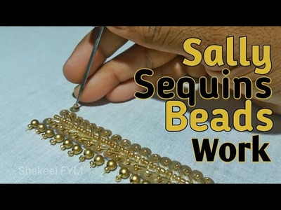 SALLY SEQUINS  AND BEADS WOWK TUTORIAL | aari work bugle beads embroidery