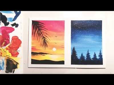 Sunset and Forest for Beginners | Painting with Acrylic