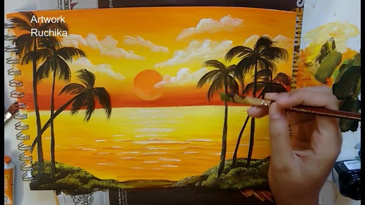 Sunset in the Ocean | Acrylic Painting | Simple Landscape Painting
