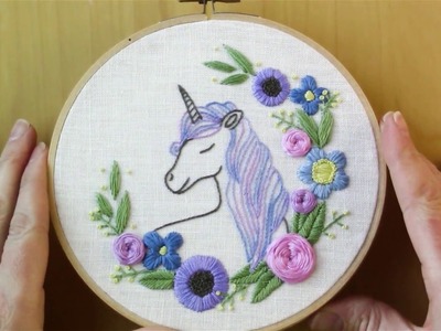 Unicorn Embroidery Pattern, Video 10 (Final) - Stem and Straight Stitch Branches
