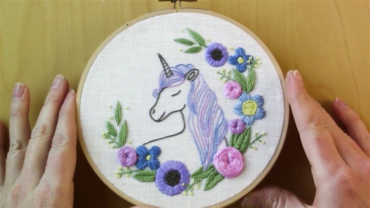 Unicorn Embroidery Pattern, Video 10 (Final) - Stem and Straight Stitch Branches