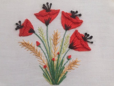 26-HAND EMBROIDERY | BRAZILIAN EMBROIDERY | POPPY FLOWERS and WHEAT  EMBROIDERY