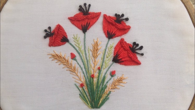 26-HAND EMBROIDERY | BRAZILIAN EMBROIDERY | POPPY FLOWERS and WHEAT  EMBROIDERY