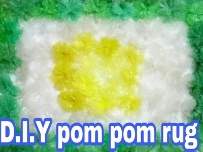 D.I.Y Pom-pom rug | plastic bags flower rug | How to recycle plastic bags