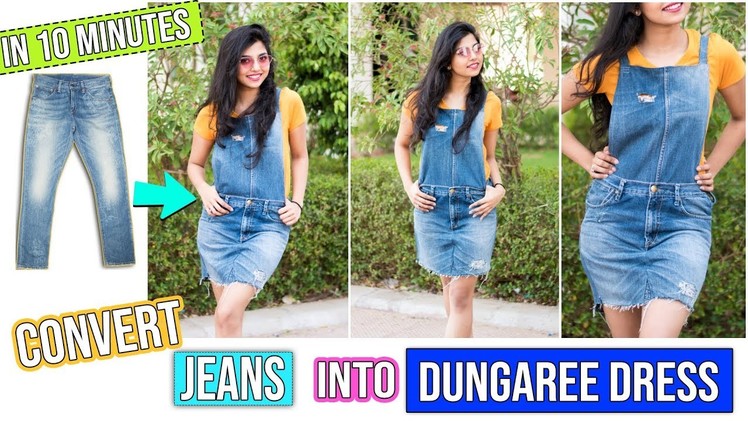 DIY: Convert Old Jeans Into Dungaree Dress In 10 Minutes| Easiest DIY Dungaree