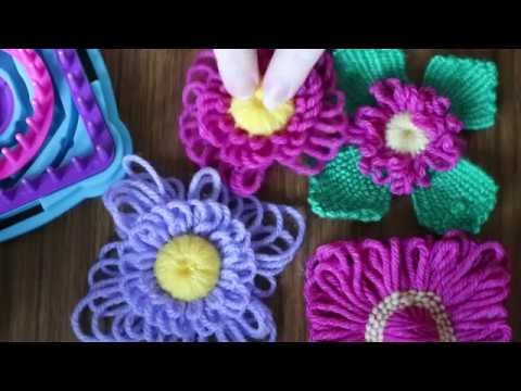 Flower loom square and circle combined for flower with leaves tutorial.