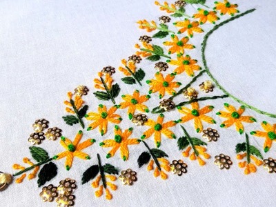 Hand Embroider: Neckline Embroidery lazy daisy stitch by nakshi katha.