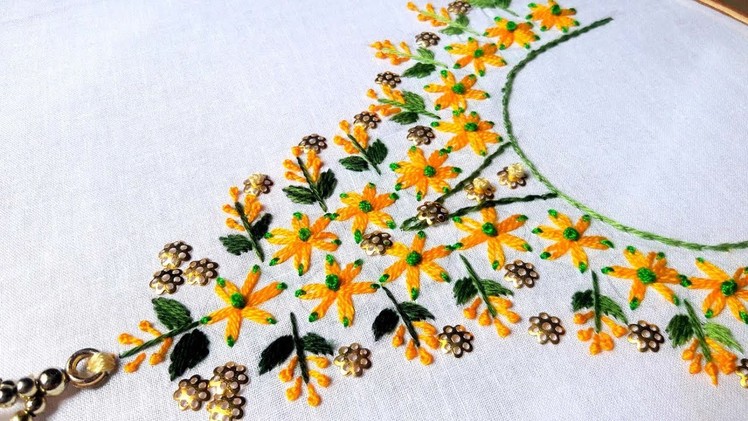 Hand Embroider: Neckline Embroidery lazy daisy stitch by nakshi katha.
