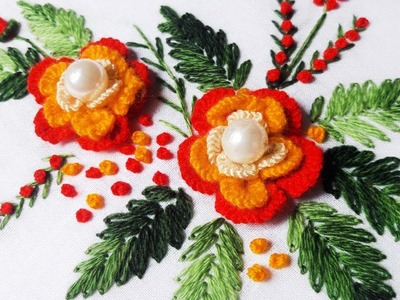 Hand Embroidery: Brazilian stitch rose flower design by nakshi katha.