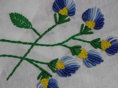 Hand Embroidery : Bullion Knot Stitch. Portuguese Knotted Stem Stitch