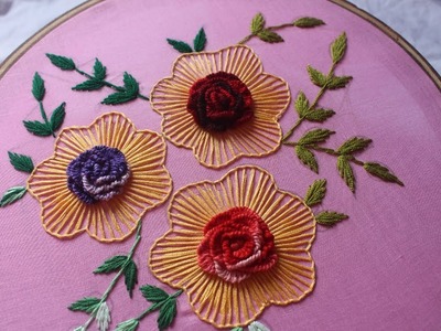 Hand embroidery Designs | Cast on flower design